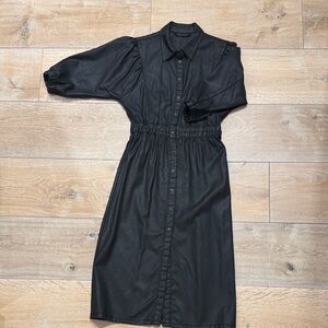 AllSaints Black Button-Front Midi Shirt Dress